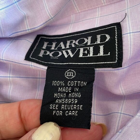 Vintage 80s Harold Powell lavender & white check cotton long sleeve shirt - Picture 8 of 10